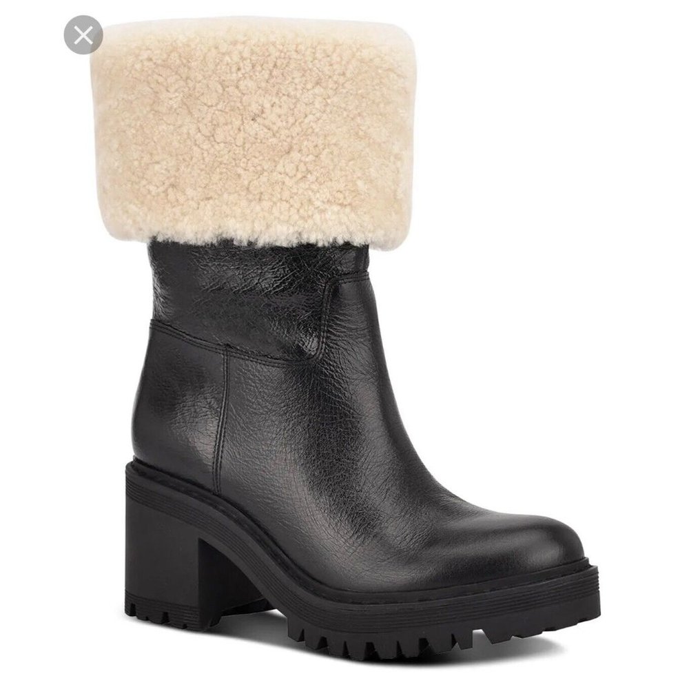 Marc Fisher Willow Leather Sherpa Cuff Pull On Ankle Boots - Picture 1 of 8